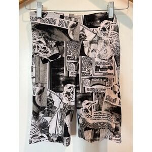 No Comment NY LA Newspaper Print Bike Shorts Black White Y2K RKS20292 Medium